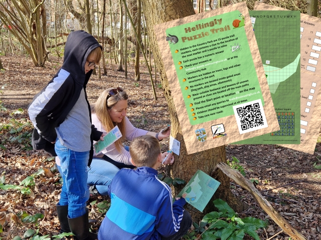 Family doing the Hellingly Puzzle Trail